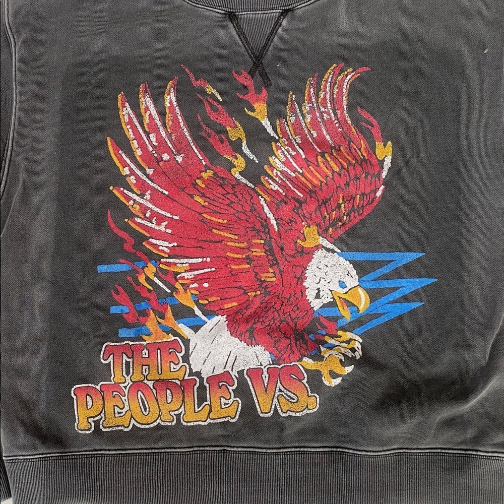 The People vs. long sleeved Eagle Graphic Grey Distressed Sweatshirt Size Small